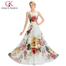 Grace Karin 2016 Neuer Entwurfs-Frauen-langes Sleeveless Blumen-Muster-Chiffon- langes Abschlussball-Kleid GK000033-1